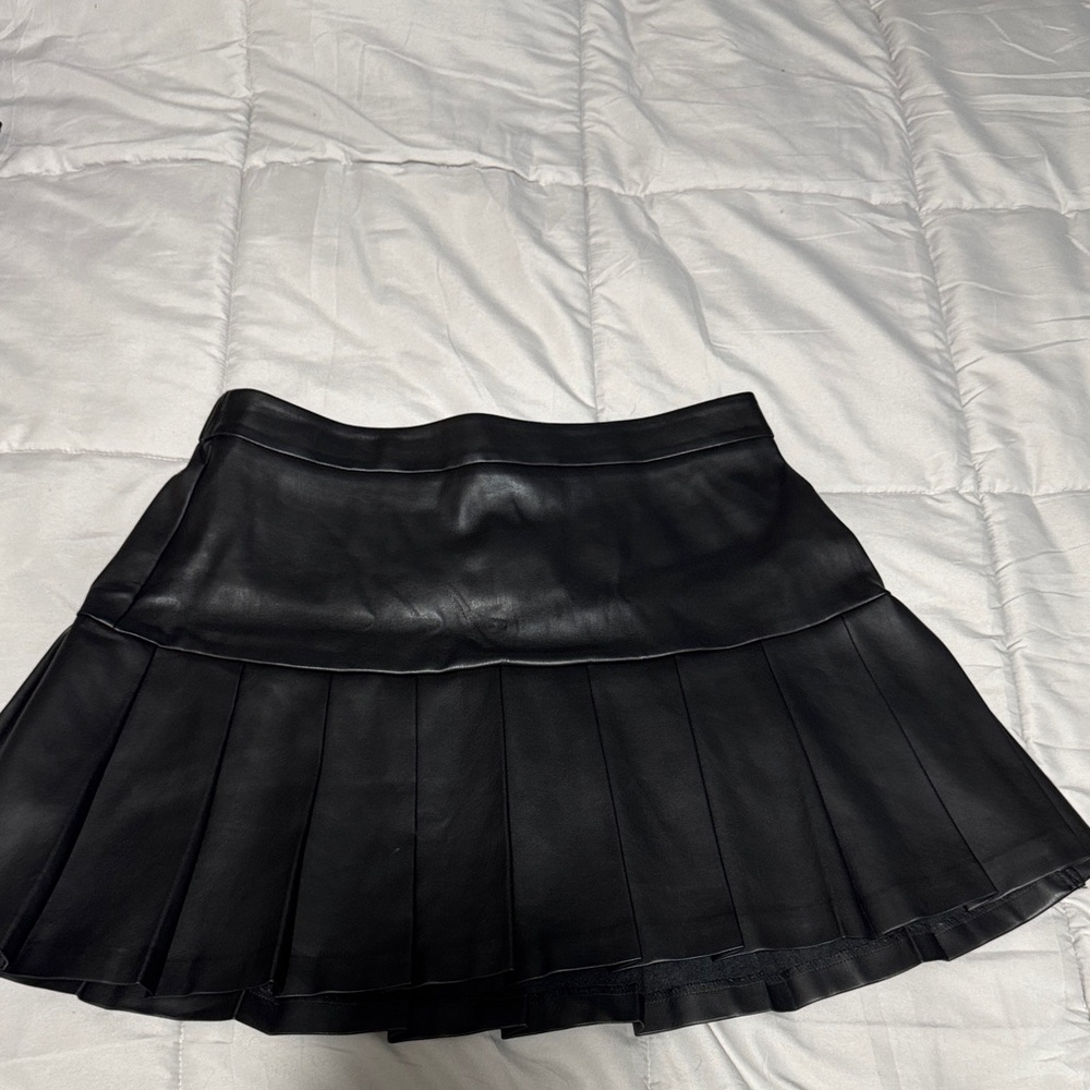 Black Pleated Leather Skirt